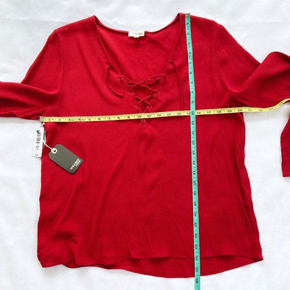 ❤️SOLD NWT Aritzia Wilfred Free Redling Red Tie Lace Neck Long Sleeve Blouse Top - Picture 12 of 13